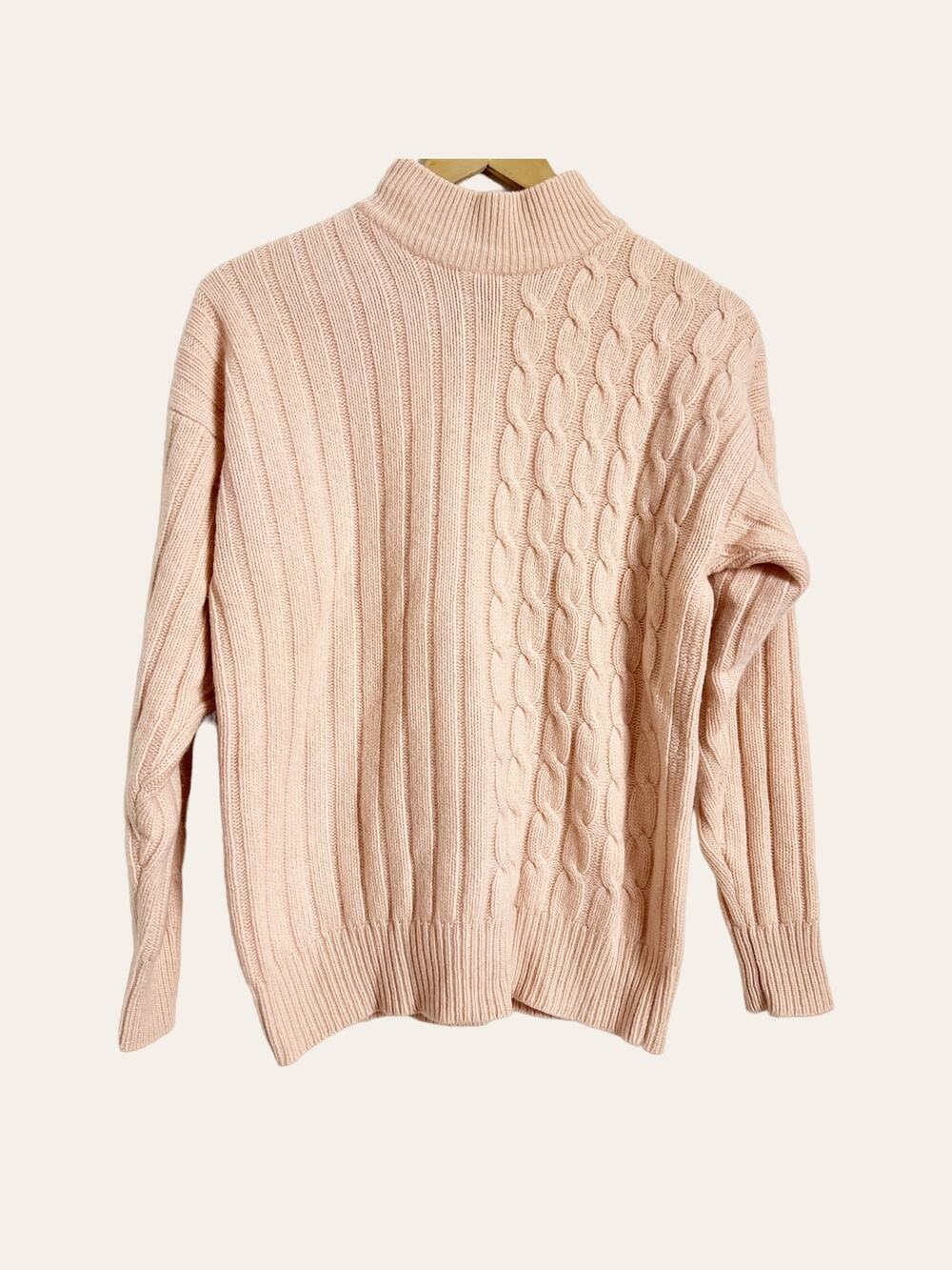 Neiman Marcus 100% Cashmere Blush Pink Cable Knit Mock Neck Sweater Size M